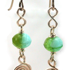 sea green rondelle and silver coil earring