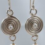 silver  and white pearl double spiral earring